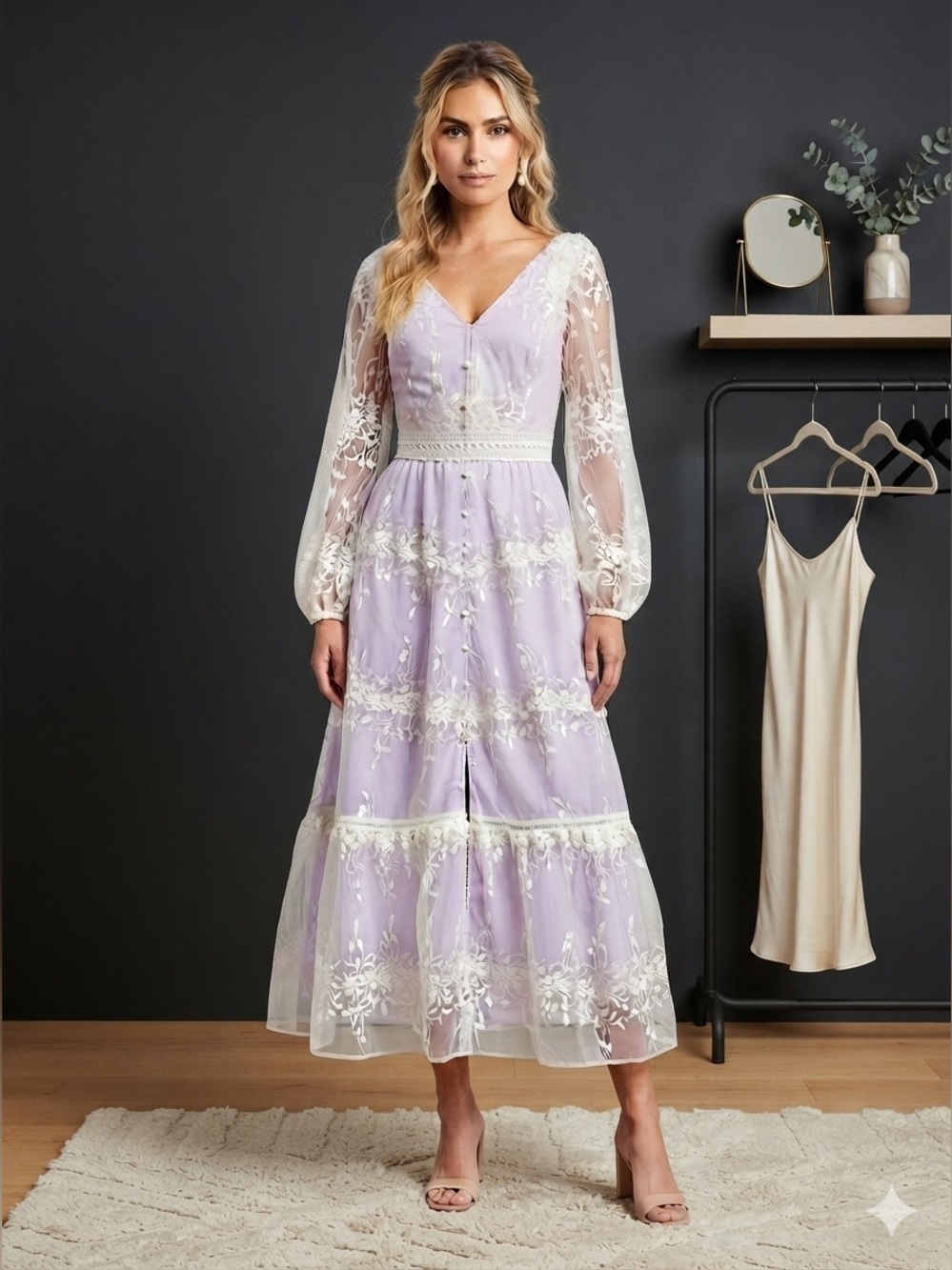 ✨ EUC Ethereal Lavender Lace Tiered Maxi Dress - Size Large ✨